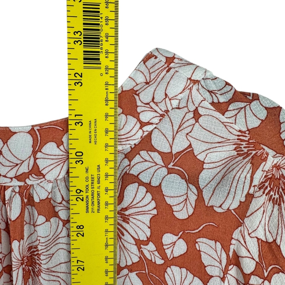 Cynthia Rowley Rust Floral V-Neck Peasant Blouse - Picture 10 of 12